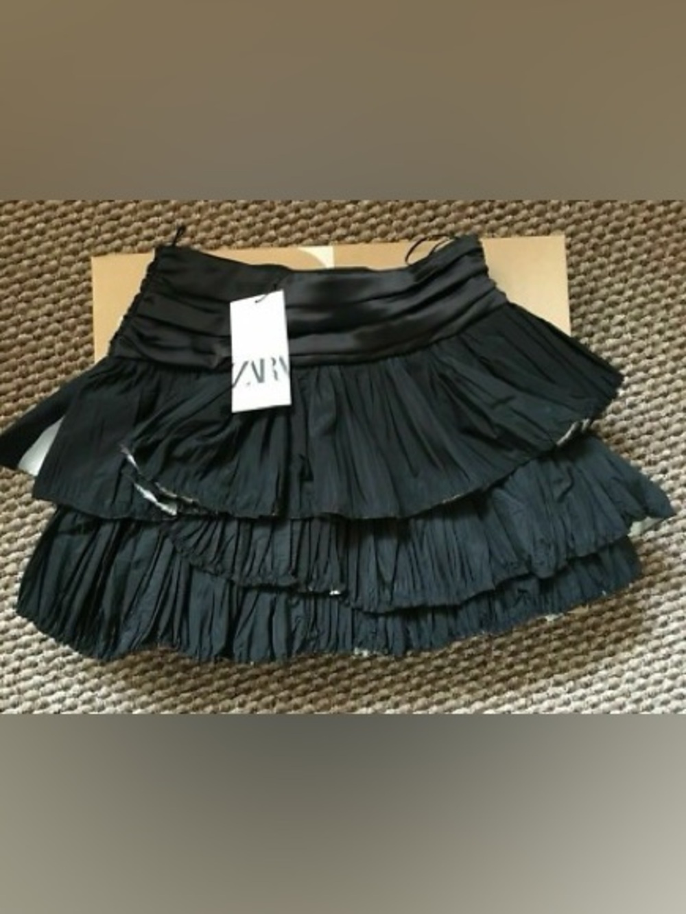 Zara Black Tiered Mini Skirt with Pleated Layers